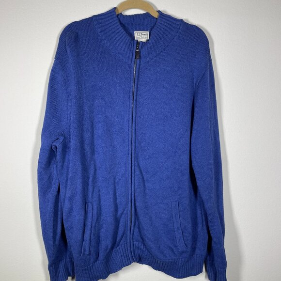 LL Bean Sweater Full Zip Heavy Knit Cotton Smokey Blue Long Sleeve Men's XL! - Picture 1 of 4